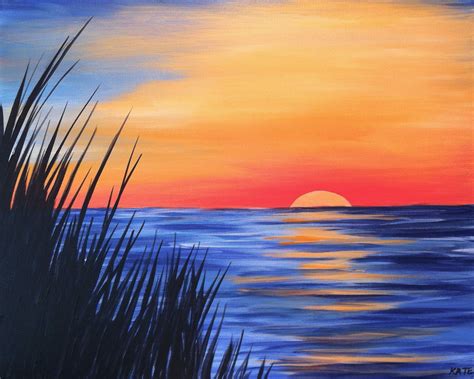 acrylic paint beach sunset|easy acrylic sunset paintings.